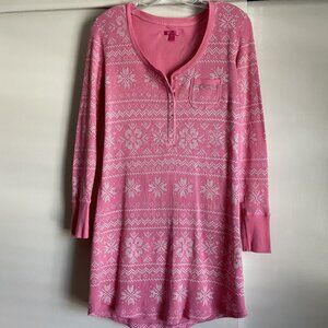 Victoria's Secret Retro Fair Isle Thermal Henley Pajama Nightshirt Size S Pink